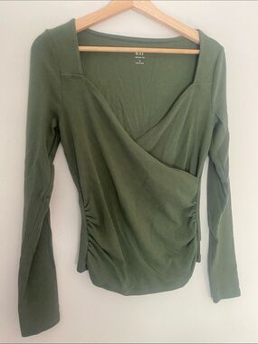 GAP Modern Tee Olive Green Wrap-Front Long Sleeve Top